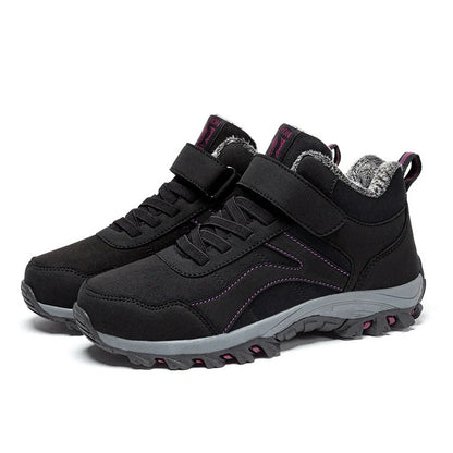 Women's high-top walking shoes with fleece lining and synthetic leather upper in maroon colour