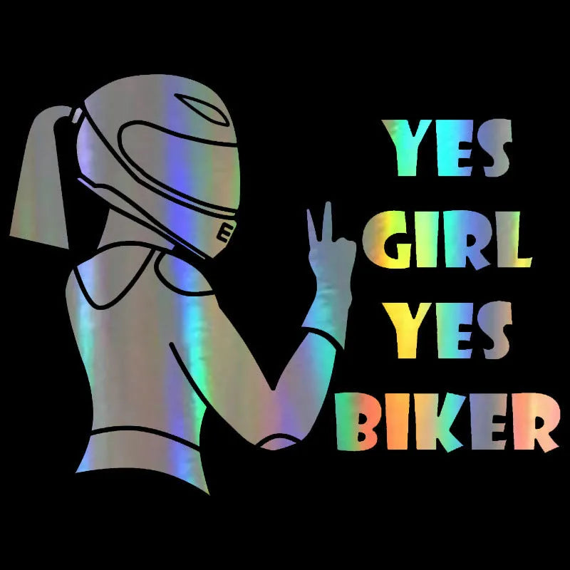 Cool Girl Rider character car decorative sticker in black, white, and laser colour options.