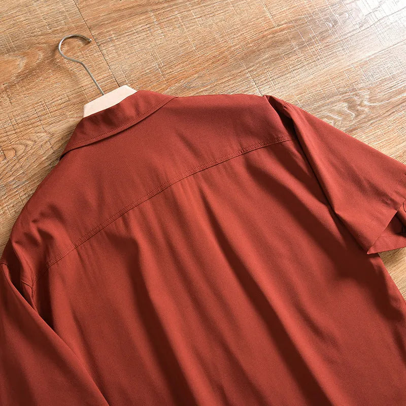 Men's lightweight pure cotton short sleeve shirt in loose Japanese style
