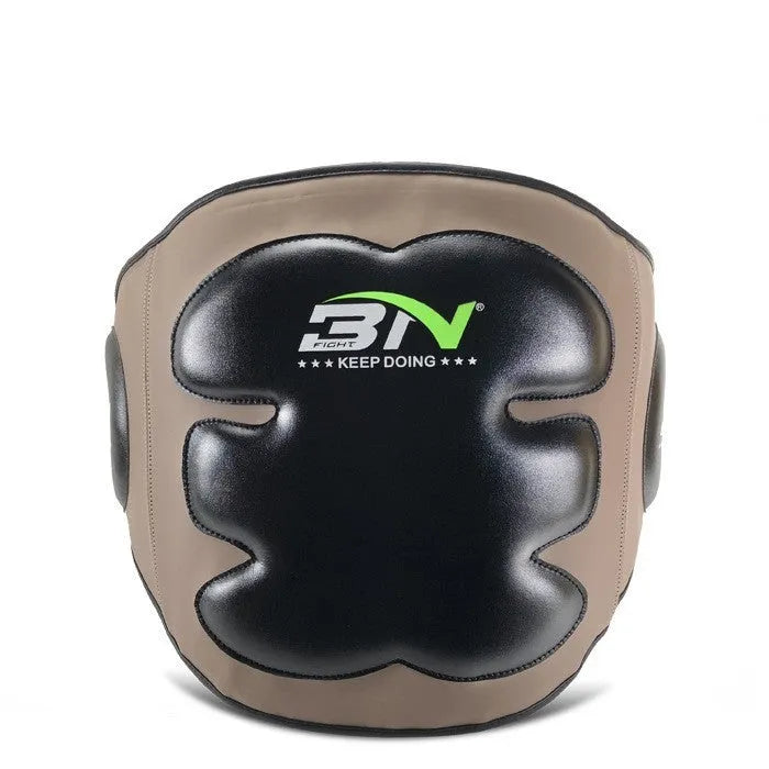 Dark grey Sanda boxing chest protection target with adjustable waist strap for martial arts training.
