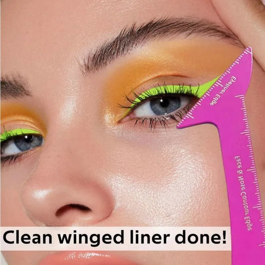 3-in-1 reusable eyeliner stencils for hooded eyes showing winged eyeliner, eyebrow, and nose contour guides