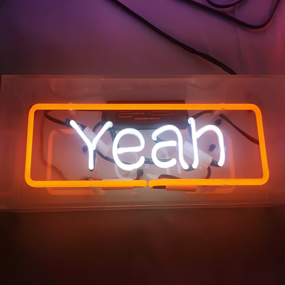Custom neon sign light box with acrylic shell and manually bent tubes in multiple colour options