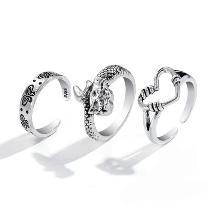 Trendy Adjustable Butterfly Couple Rings Set in gold and silver, perfect for punk style lovers