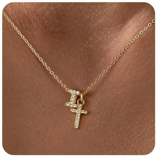 A-Z zircon inlaid letter necklace on a copper regular chain with electroplated finish