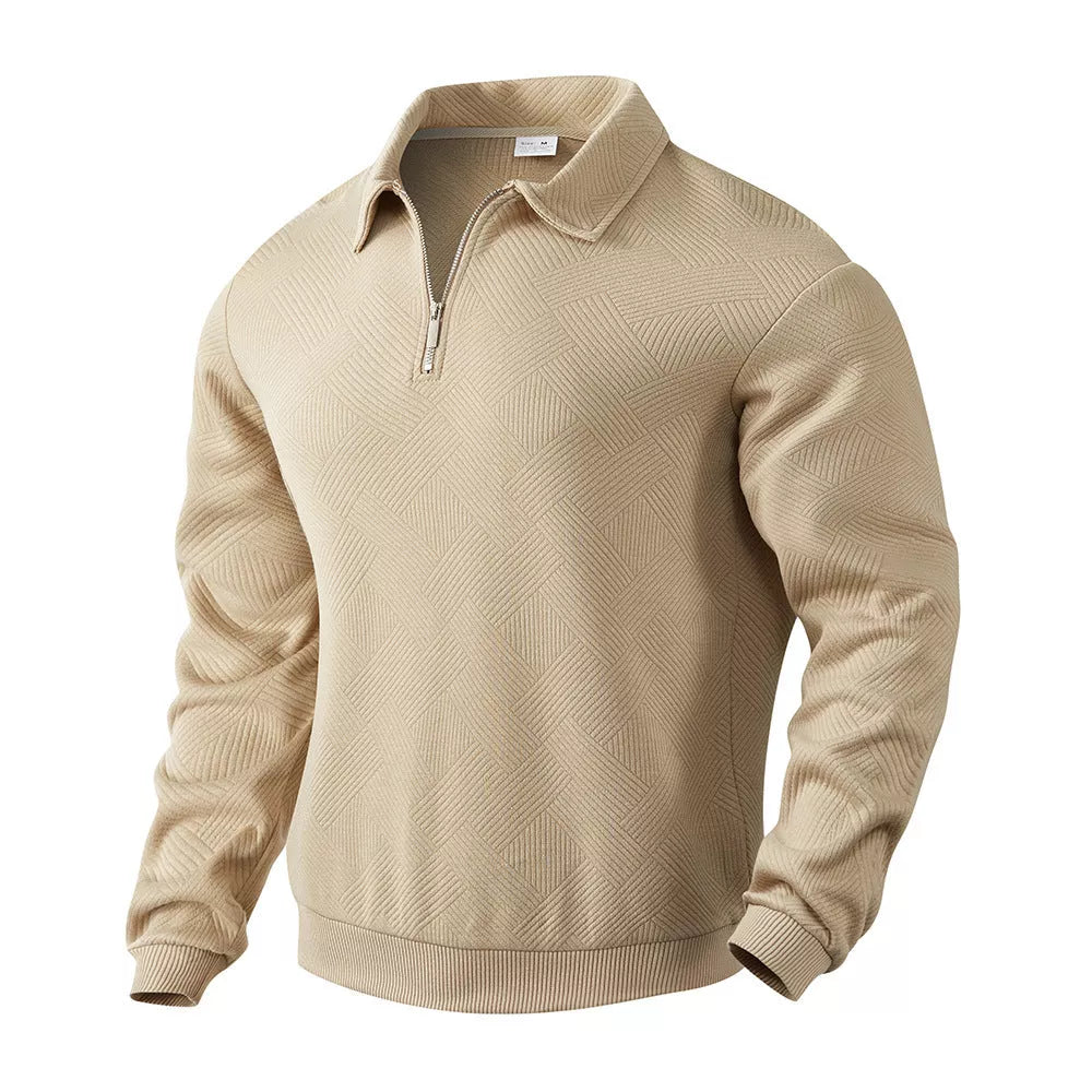 Men's Jacquard Half-Zip Sweatshirt in solid colors with unique lapel design