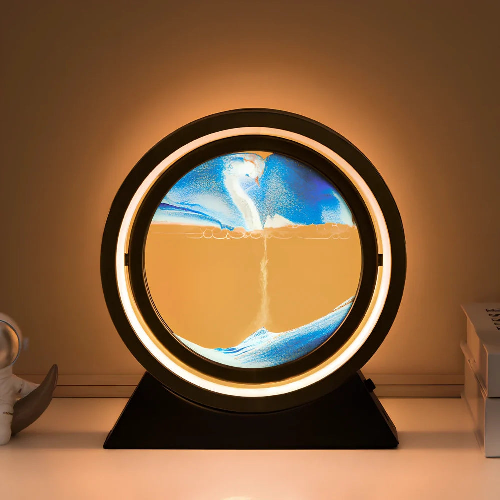 3D dynamic art ornament with quicksand motion effect in blue colour, 24cm height