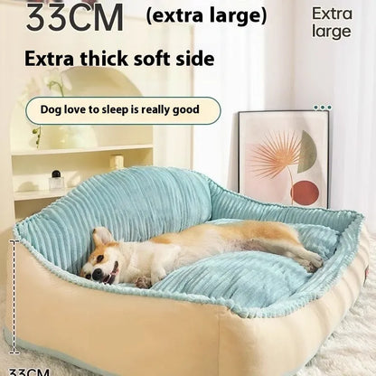 Morandi colour pet bed with removable washable cover, shown in M and L sizes for dogs up to 30kg