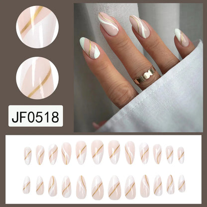 Golden lines plaid pattern wearable nail stickers JF0518 jelly glue colour medium drop shape