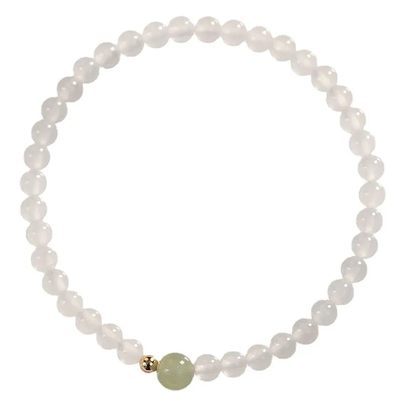 15cm natural white agate women's bracelet with New Chinese style design on wrist