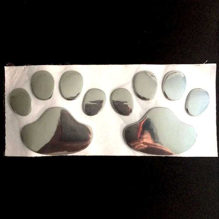 Pair of hand-shaped brush dog footprints PVC car sticker in black, gold, red, or silver colour.