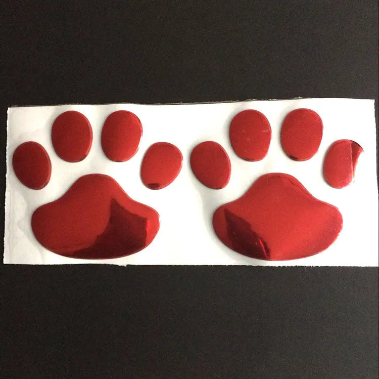 Pair of hand-shaped brush dog footprints PVC car sticker in black, gold, red, or silver colour.