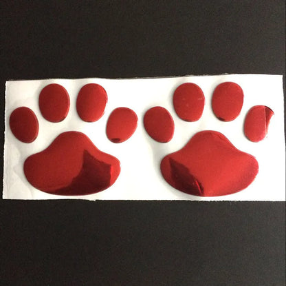 Pair of hand-shaped brush dog footprints PVC car sticker in black, gold, red, or silver colour.