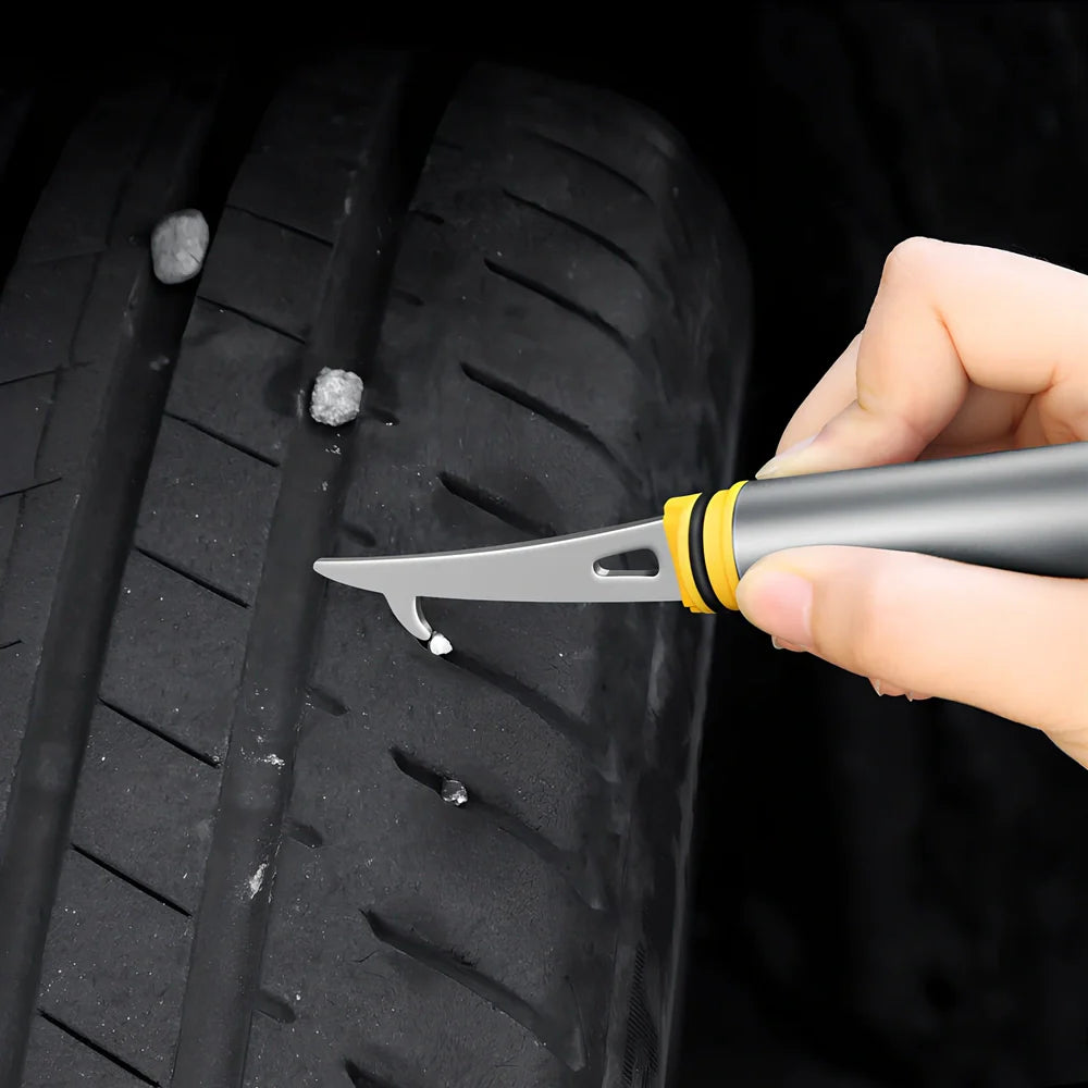 17.2cm dark green car cleaning brush with tyre hook and window breaker tools