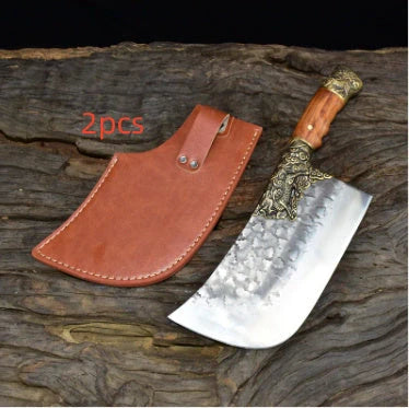 Hand-forged kitchen knife with 7cr17mov steel blade and retro acid wood handle
