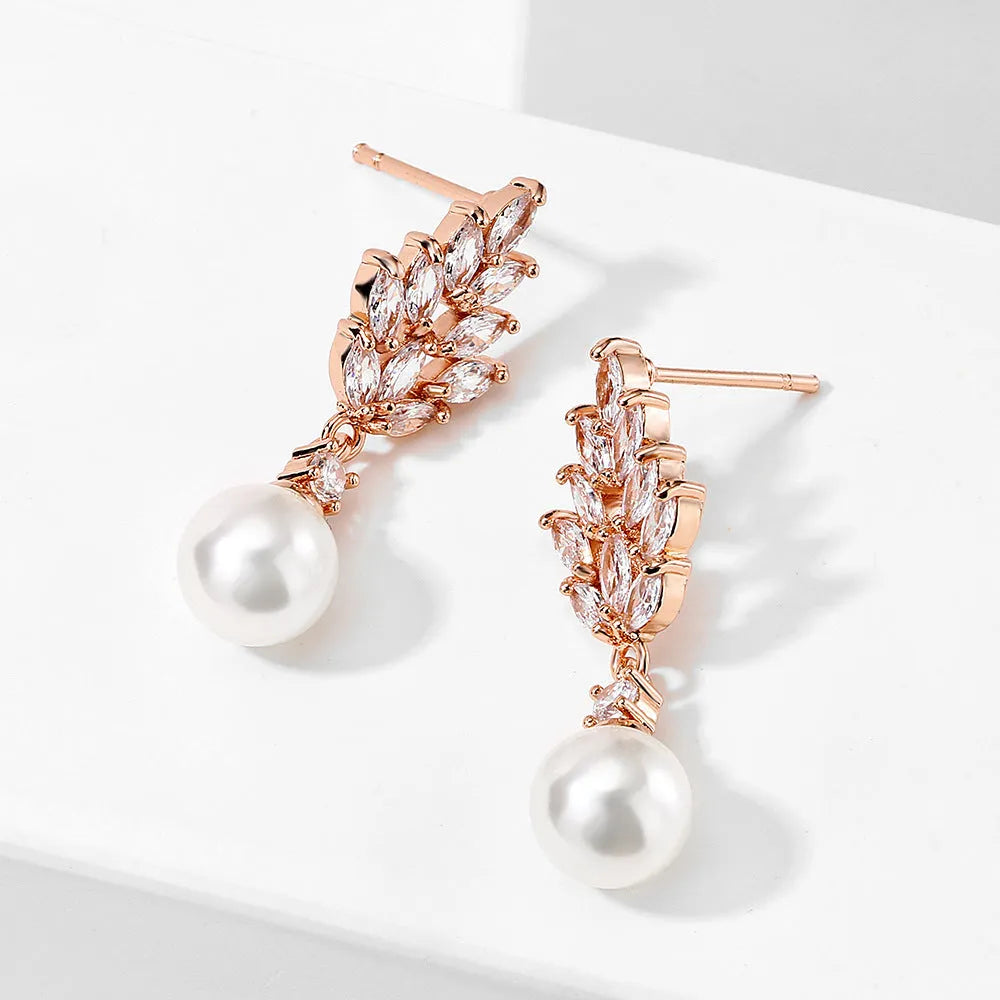 Geometric flower earrings with micro inlaid zircon in white gold, platinum, or rose gold plating on copper