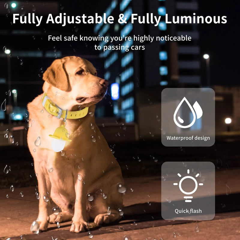 USB rechargeable banana dog walking collar light luminous sounding pet silicon necklace for small dogs, featuring bright LED and audible beep functions with convenient magnetic charging contact points in banana yellow design