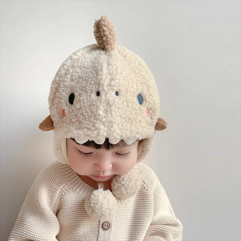 Plush dome earmuffs hat for babies 0-15 months in beige, khaki, blue, pink and yellow