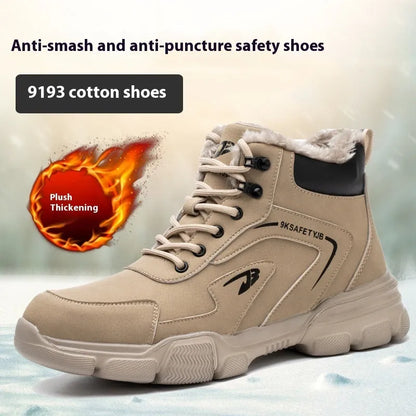 Men's brown leather labour protection safety shoes with a rubber sole.