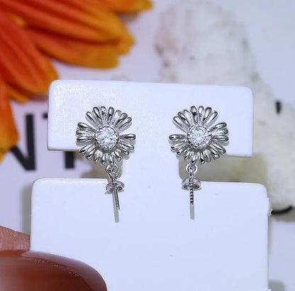 Pair of baroque-style flower earrings in sterling silver with intricate floral detailing for DIY jewellery customisation