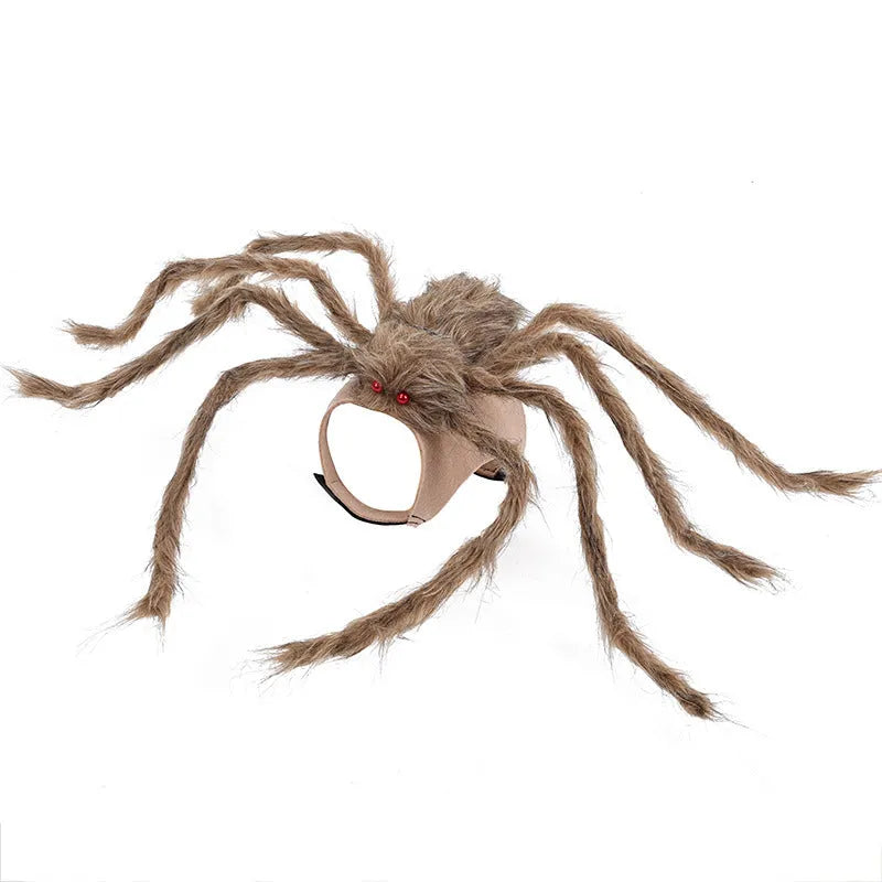 Halloween big spider pet costume for dogs and cats in grey, brown, black, or purple with adjustable sizes