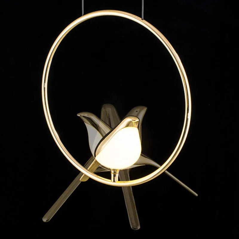 Modern minimalist magpie bird chandelier with zinc alloy and acrylic construction, 35cm length, 150cm height