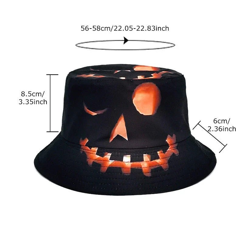 A stylish fisherman hat with a vibrant, digitally printed pumpkin design, perfect for adding a touch of Halloween spirit to any outfit.