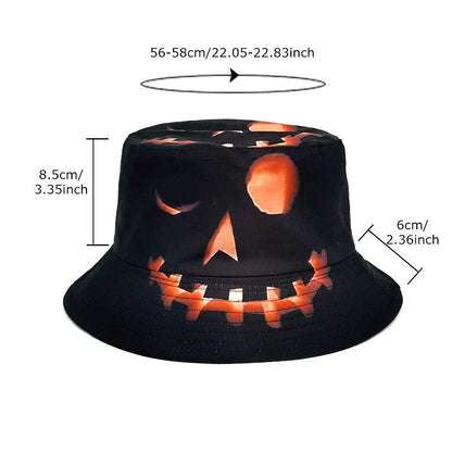A stylish fisherman hat with a vibrant, digitally printed pumpkin design, perfect for adding a touch of Halloween spirit to any outfit.