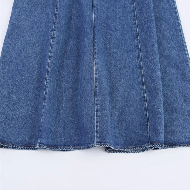 Women's off-the-shoulder backless denim dress with lace-up detail and A-line skirt in streetwear style