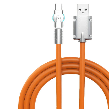 Rotating Type C data cable with 360-degree swivel connector in blue colour showing flexible silicone construction