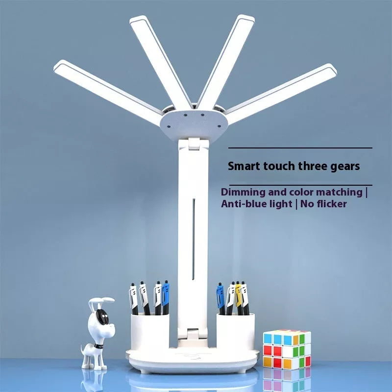3-in-1 Multifunction LED Desk Lamp with fan, calendar clock, and adjustable lighting