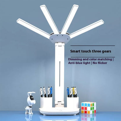 3-in-1 Multifunction LED Desk Lamp with fan, calendar clock, and adjustable lighting