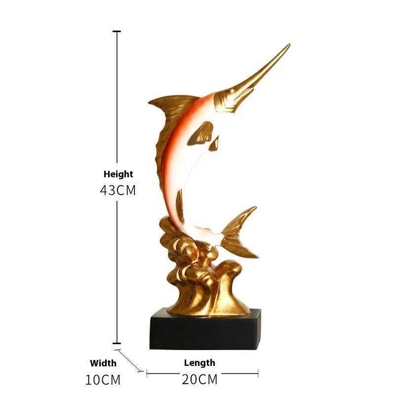 European-style swordfish resin ornament in Brilliant Gold, Coral Red, Lake Blue, or Sea Green colour options