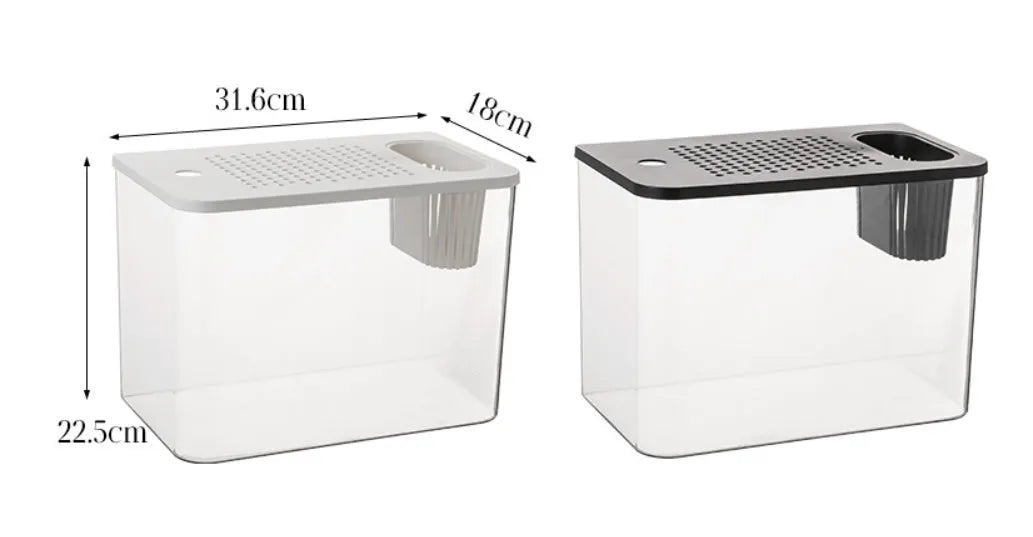 Black ecological betta tank with cover measuring 32cm length, 18.5cm width, and 23cm height