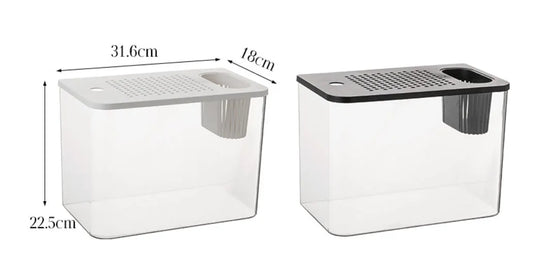 Black ecological betta tank with cover measuring 32cm length, 18.5cm width, and 23cm height