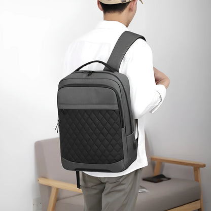 Men's Oxford cloth travel backpack with curved shoulder straps in black colour option