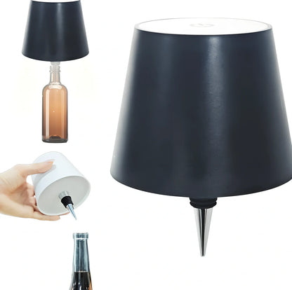White cylindrical LED wine bottle table lamp with touch dimming and USB charging port