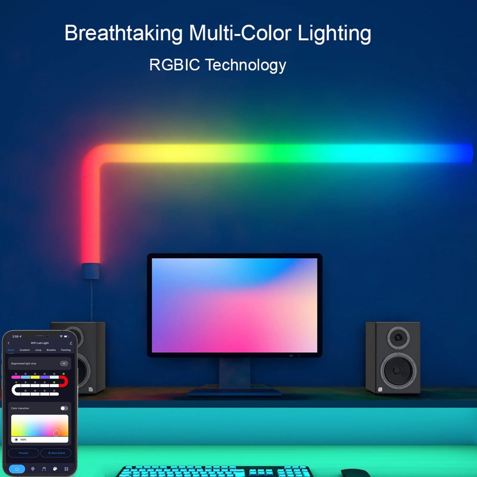 RGB splicing remote control light strip with 30 LED beads per metre for TV background illumination