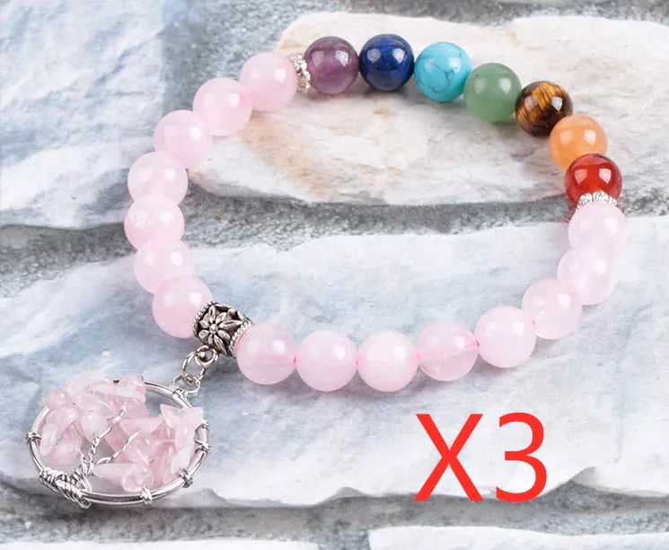 Crystal beaded bracelet with seven chakras or powder crystal options, 8mm beads, 18.8 cm length