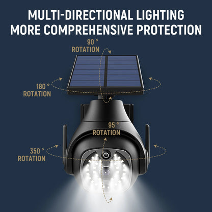 Solar-powered outdoor courtyard lights with human sensing and adjustable solar panels