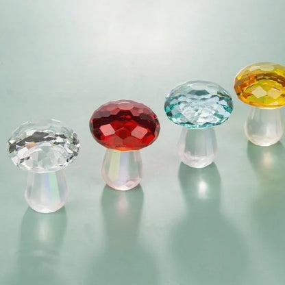 White crystal mushroom decorative sculpture measuring 40mm by 53mm in transparent, light green, red, or yellow colour options