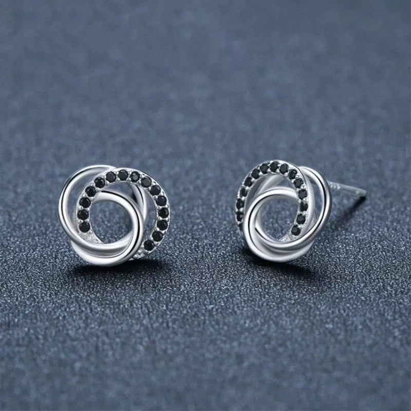 Dignified Hollow Multi-circle Zircon Design Earrings for Women in Black