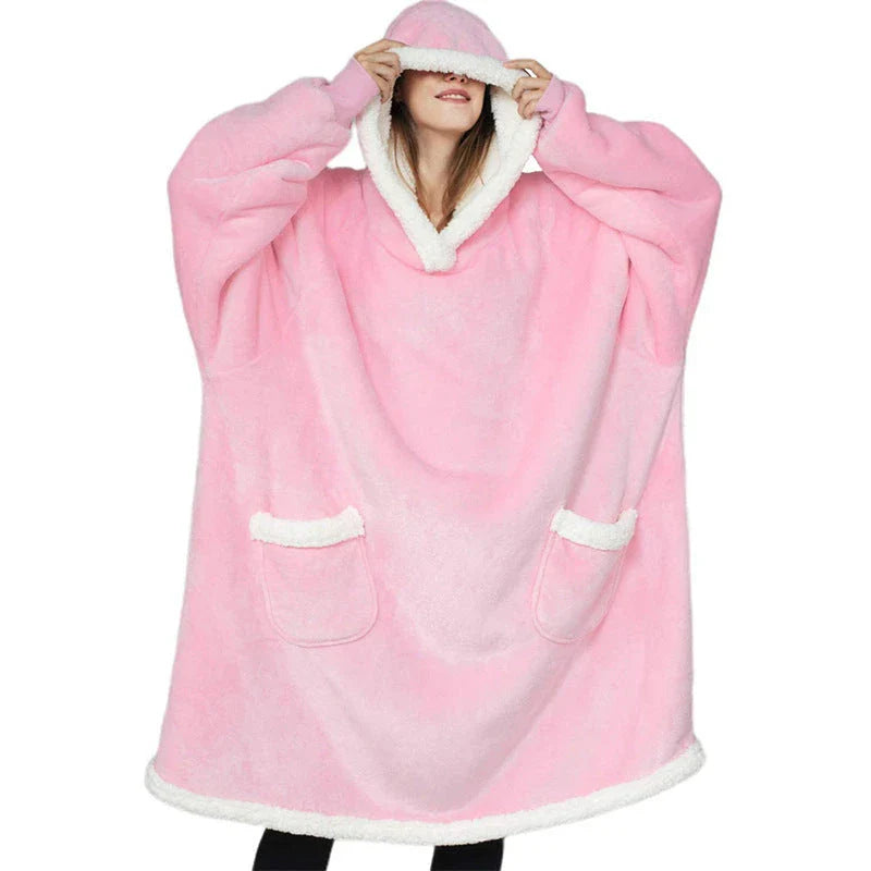 Cozy TV Blanket Hoodie in a variety of colors, featuring a plush polyester design with a front pocket and adjustable drawstring hood