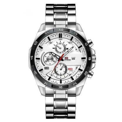 Men's business calendar waterproof quartz watch showing nine colour variants with 10mm thickness