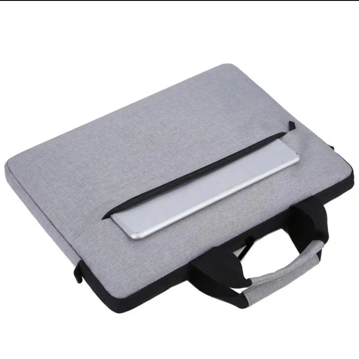 Grey lightweight laptop bag with Oxford cloth exterior and zip closure