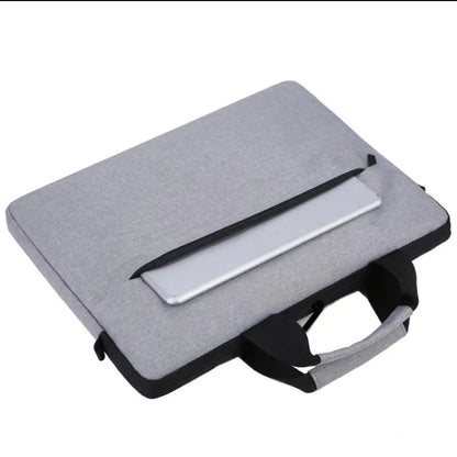 Grey lightweight laptop bag with Oxford cloth exterior and zip closure