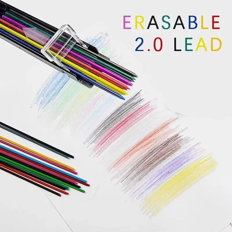 Plastic box containing 12 pieces of multi-coloured 0.5mm mechanical pencil lead refills