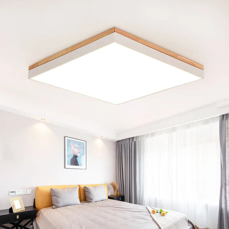 Solid wood LED ceiling lamp with infinite dimming and three colour light modes available in round designs from 30cm to 60cm diameter for living rooms and bedrooms