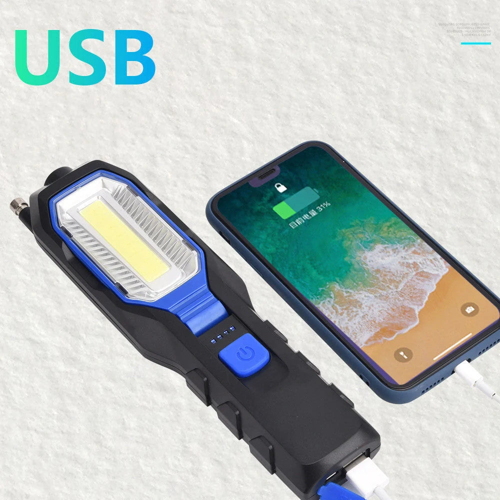 COB Strong Searchlight Rechargeable LED Portable Multi-function Auto Repair Light with 300m range
