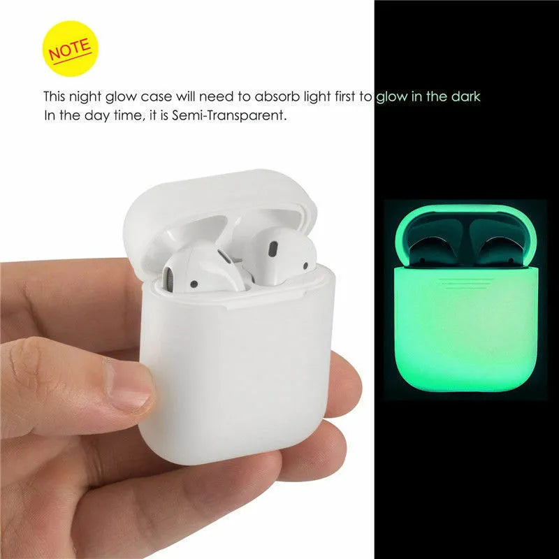 Luminous silicone flip-type storage case for AirPods, glowing in dark with protective cover