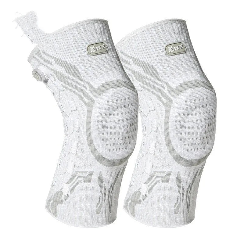 Grey-white sports knee pads showing single-sided left and right foot designs for basketball football running